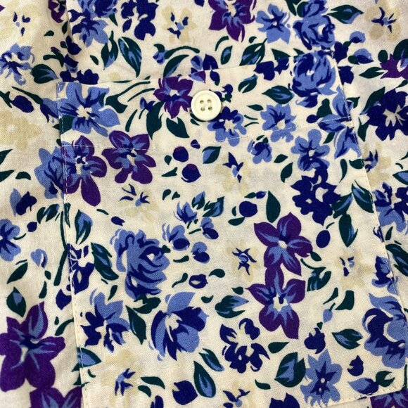 Honors Womens Cream Blue Floral Long Sleeve Button Front Blouse Top Size Large - Picture 3 of 12